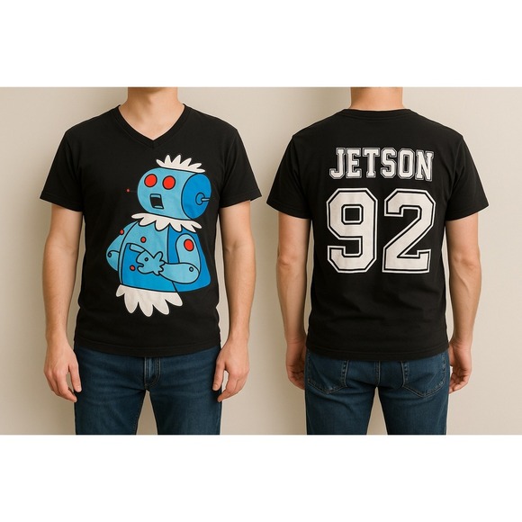 Warner Bros. Jetson 92 Graphic T-Shirt Forever 21 Black V-Neck Men's L - Picture 1 of 5